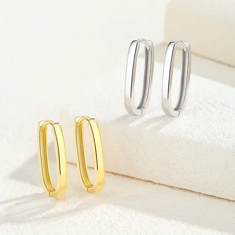 1 Piece 14K Gold Plated White Gold Plated Sterling Silver Oval Earrings