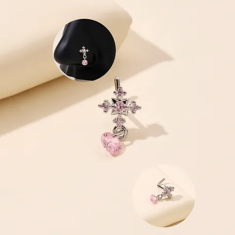 Nose Rings & Studs Sweet Cool Style Cross Brass Inlay Zircon Nose Rings & Studs