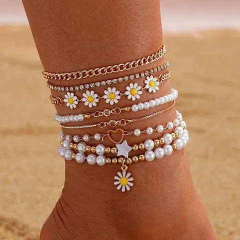 Wholesale Jewelry Bohemian Simple Style Classic Style Heart Shape Flower Alloy Anklet