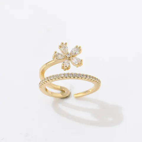 Elegant Japanese Style Flower Alloy Women's Open Rings