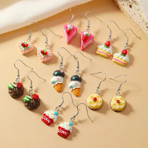 1 Pair Cute Romantic Ice Cream Cake Plastic Resin Drop Earrings