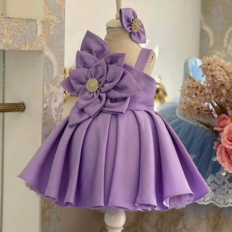 Princess Flower Coating Pleated Girls Dresses