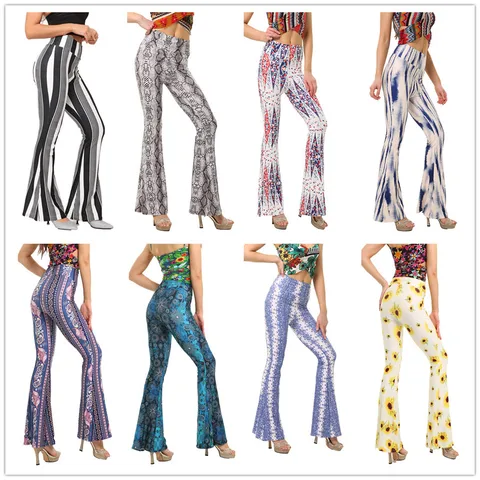 8241   Fashion Tight Hip Printed Flared Pants Women's Pants Casual Pants  Direct