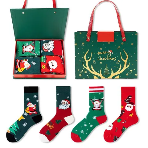 Unisex Cute Modern Style Christmas Tree Snowman Snowflake Cotton Ankle Socks 1 Set