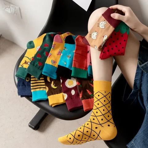 Unisex Casual Animal Fruit Flower Cotton Crew Socks A Pair