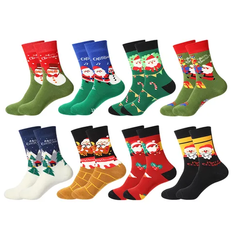 Unisex Cute Christmas Tree Santa Claus Snowman Cotton Crew Socks 10 Pairs Per Pack