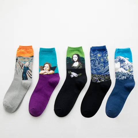 Unisex Classic Style Human Cotton Crew Socks 5 PCS/Package