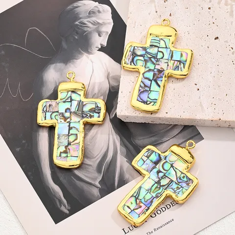 1 Piece 46x31mm Hole 1~1.9mm Abalone Shell 18K Gold Plated Irregular Cross Simple Jewelry Accessories Pendant