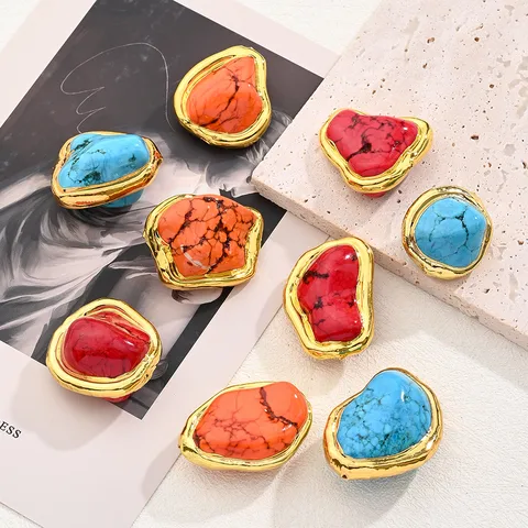 10 PCS/Package 23~37x22 ~ 27mm Less Than 1mm Turquoise 18K Gold Plated Irregular Simple Jewelry Accessories Beads