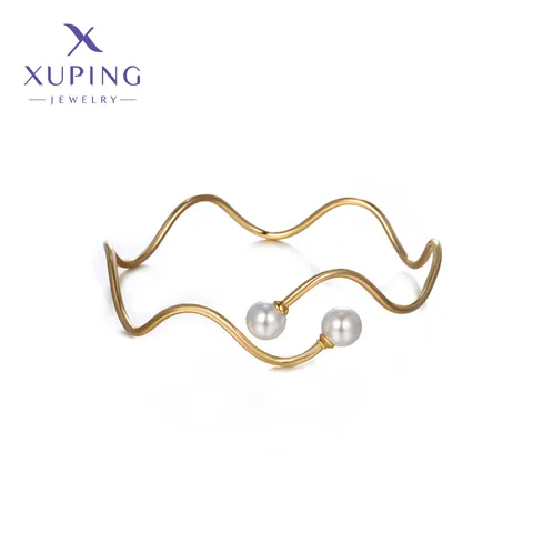 Copper 18K Gold Plated Plating Waves Artificial Pearls Bangle