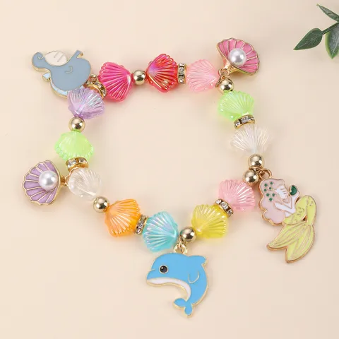 Princess Cute Pastoral Dolphin Mermaid Shell Alloy Plastic Kid'S Bracelets