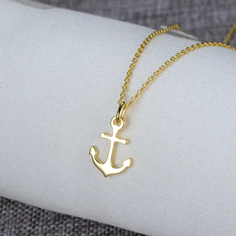 Sterling Silver Vacuum Plating Figaro Chain Polishing Plating Anchor Pendant Necklace