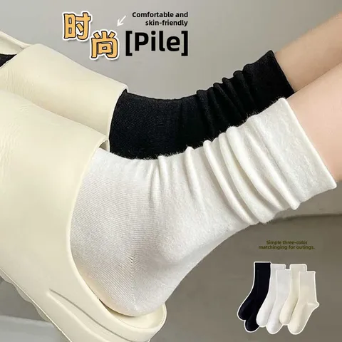 Pile Socks Women's White Mid-calf Socks Spring And Autumn Matching Small Leather Shoes Black Socks Thin Summer Confinement Summer Boneless Socks