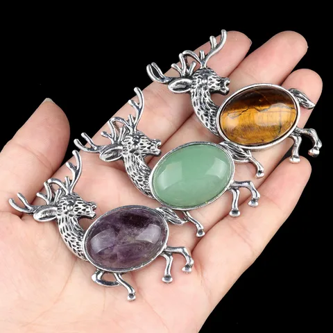 1 Piece 40 * 50mm Semi-precious Stone Alloy Crystal Gem Deer Pendant Jewelry Accessories