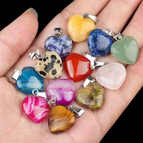 1 Piece 16 * 16mm Semi-precious Stone Heart Shape Pendant Jewelry Accessories