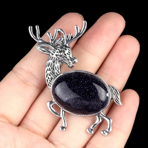 1 Piece 40 * 50mm Semi-precious Stone Alloy Crystal Gem Deer Pendant Jewelry Accessories