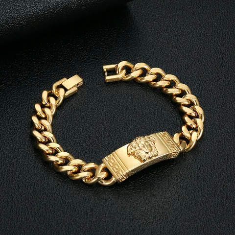 Hip-Hop Retro Lion Rectangle Titanium Steel Plating 18K Gold Plated Men's Bracelets