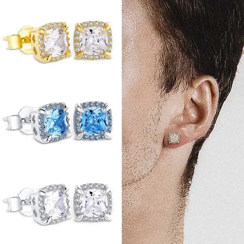 1 Pair Hip-Hop Square Plating Inlay Copper Zircon White Gold Plated Gold Plated Ear Studs