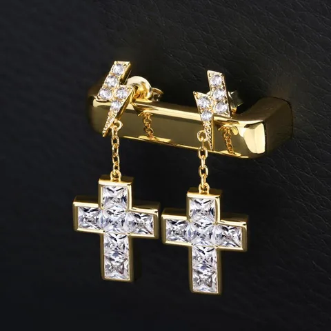 1 Pair Hip-Hop Cross Lightning Plating Inlay Copper Zircon White Gold Plated Gold Plated Men Huggies