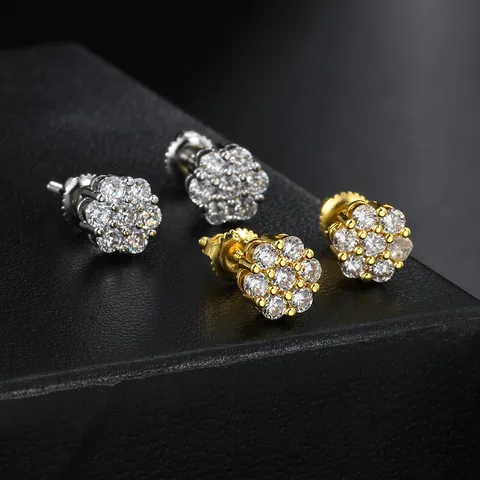 1 Pair Hip-Hop Flower Plating Inlay Copper Zircon White Gold Plated Gold Plated Ear Studs