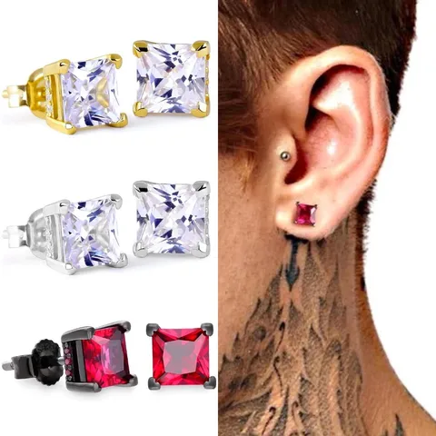 1 Pair Hip-Hop Square Plating Inlay Copper Zircon White Gold Plated Black Gold Plated Ear Studs