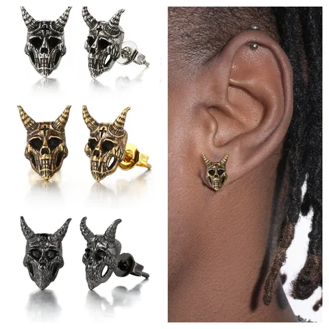 1 Pair Gothic Punk Skull Copper Ear Studs