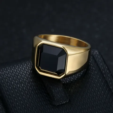 Simple Style IG Style Square Titanium Steel Plating Inlay Gem 18K Gold Plated Men's Rings