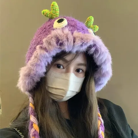 Women's Cute Sweet Monster Eaveless Wool Cap