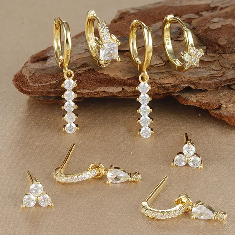 1 Set Basic Modern Style Classic Style Geometric Plating Copper Rhinestones Drop Earrings Earrings Ear Studs