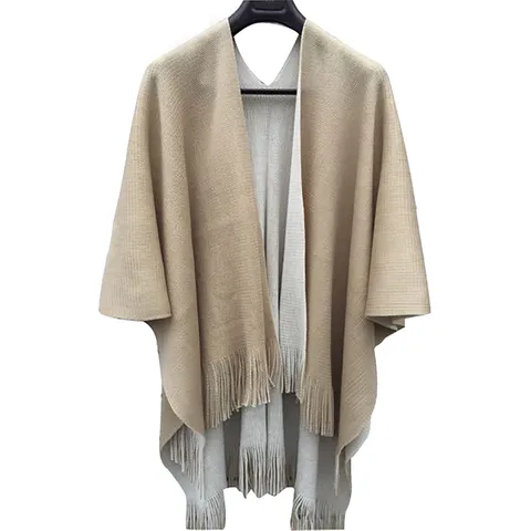 Hot New Autumn And Winter  Style Thickened Simple  AB Double-sided Split Large Shawl Sweater Cloak Warp Knitted