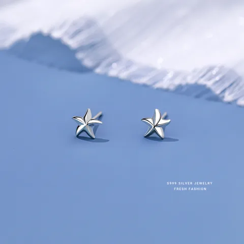 1 Pair S999 Silver Starfish Ear Studs