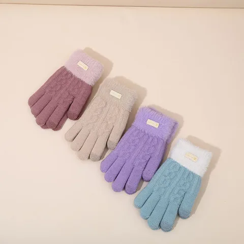 Women's Velvet Cold Protection Knitted Gloves Winter Warm Wool Riding Double-Layer Thickened Finger Touch