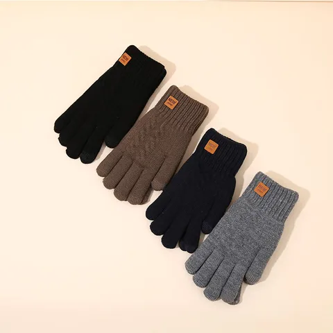 Women's Winter Gloves Fleece-lined Thickened Korean Style Cold-Proof Cute Riding Touch Screen Warm Wool Knitted Gloves