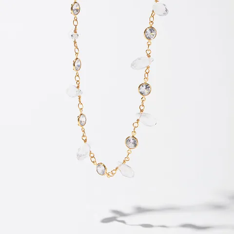 Shiny Geometric 18K Gold Plated Artificial Crystal Copper Wholesale Necklace