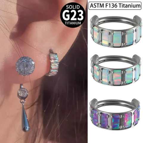 1 Piece Casual Elegant Vacation Geometric Inlay G23 Titanium Opal Opal Hoop Earrings