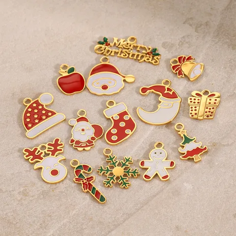 3 PCS/Package 304 Stainless Steel 18K Gold Plated Santa Claus Christmas Socks Snowman Pendant Jewelry Accessories