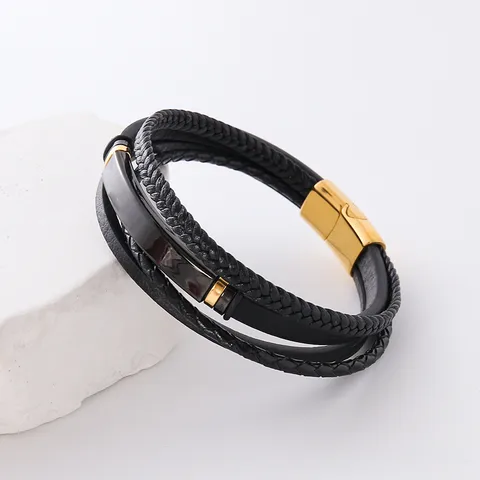 Hip-Hop Double Ring Leather Plating Men's Bracelets