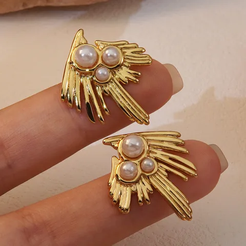 1 Pair Exaggerated Bird Plating Inlay 304 Stainless Steel Pearl Imitation Gold  Stainless Steel Earrings