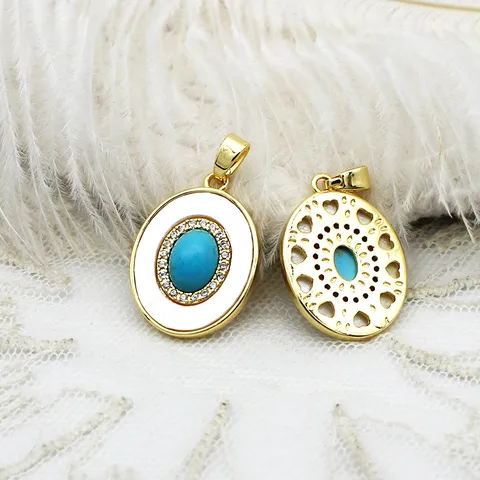 1 Piece Copper Turquoise Oval Pendant Jewelry Accessories