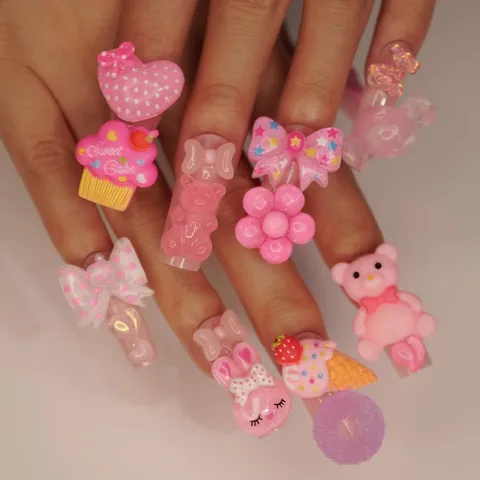 Sweet Animal Heart Shape Flower ABS Press-on Nails 1 Set