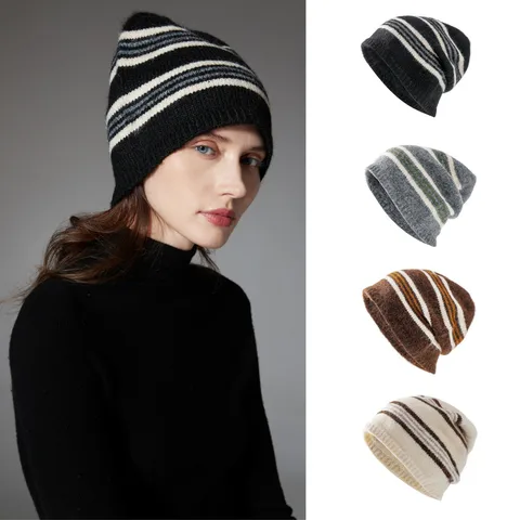 Unisex Casual Simple Style Stripe Eaveless Wool Cap