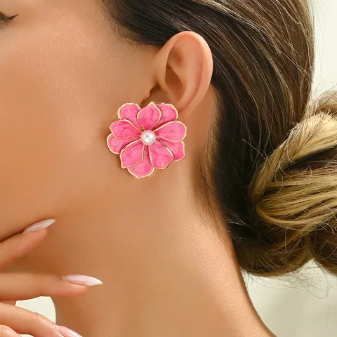 1 Pair Elegant French Style Flower Painted Enamel Alloy Stud Earrings