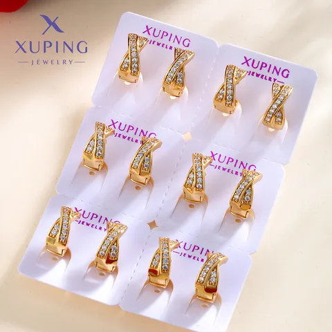 6 Pairs Retro XUPING Simple Style Geometric Plating Copper Artificial Gemstones 18K Gold Plated Copper Earrings Sets