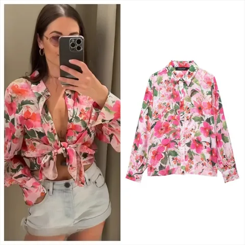 Women's Blouse Long Sleeve Blouses Printing Button Casual Streetwear Flower