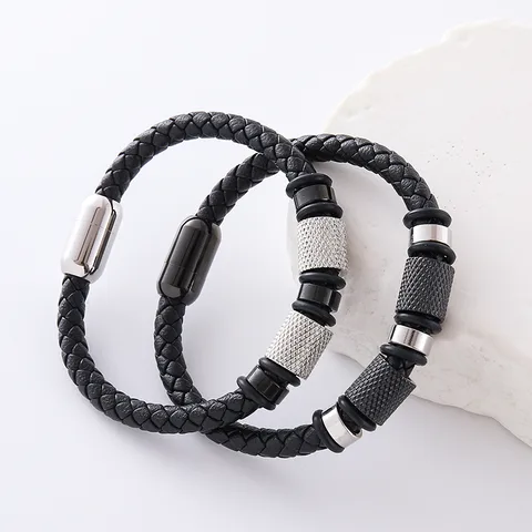 Elegant Hip-Hop Lady Round Leather Plating Men's Bracelets