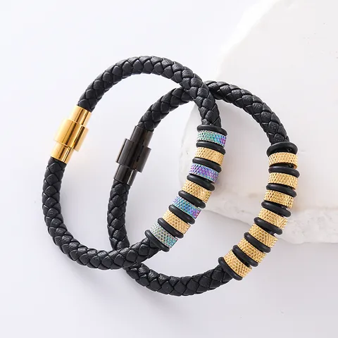 Hip-Hop Round Leather Plating Men's Bracelets