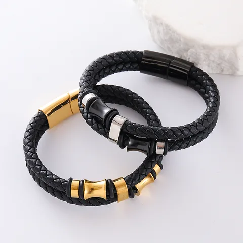 Hip-Hop Round Leather Plating Men's Bracelets