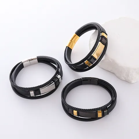 Hip-Hop Round Leather Plating Men's Bracelets