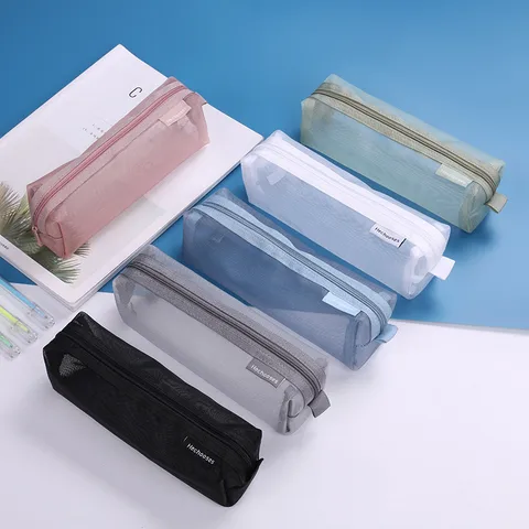 Three-dimensional Simple Transparent Mesh Pen Bag For Students Examination Stationery Bag Large Capacity Portable Storage Bag Wholesale