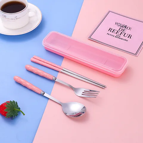 Stainless Steel Straw Spoon Chopsticks Non-mildew Stainless Steel Portable Tableware Suit Full Set Children's Knife And Fork Three-piece Set